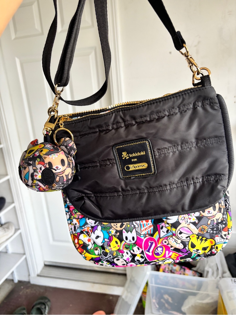 LESPORTSAC TOKIDOKI Black Nylon Crossbody Bag with Colorful Print